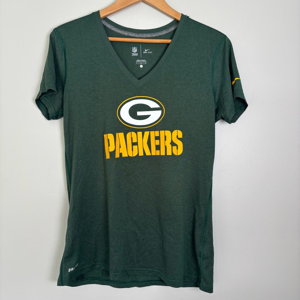 Nike Dri-Fit Women's NFL Green Bay Packers V-Neck Short Sleeve Shirt-Size L